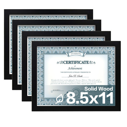 Egofine 8x10 Picture Frames Set of 4, Made of Solid Wood Covered by Plexiglass 4x6 and 5x7 with Mat or 8x10 without Mat, for Table Top Display and Wall Mounting Photo Frame Black
