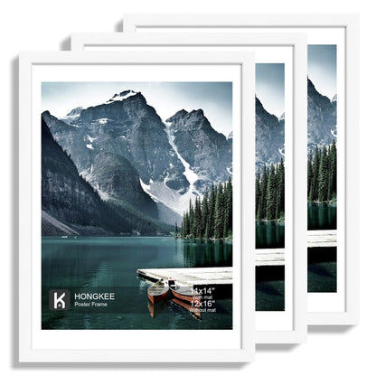 Hongkee 12x12 White Picture Frames Set of 3, Real Glass, Wood Frame,Mat 8x8