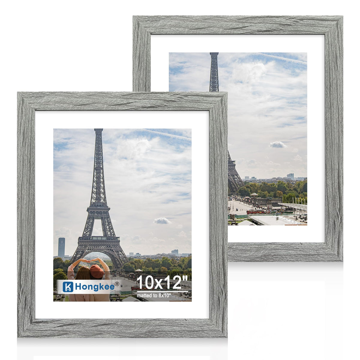 Hongkee 8x11 Picture Frame Set of 2, Real Glass, Rustic Brown Wood Frame