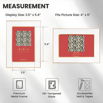Fun Memories 4x6 Enamel Picture Frame with HD-Tempered Glass, Gold Metal Edge with Easel, Vertical & Horizontal Display, Wall and Tabletop Display Family Photo Gallery (White Enamel,1P)