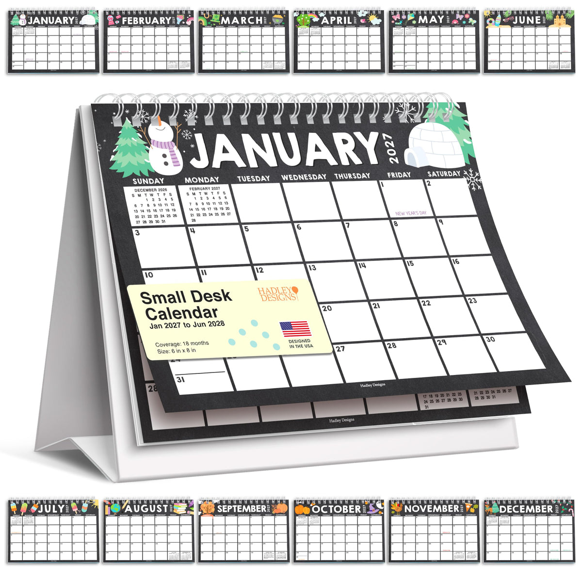 Small Desk Calendar 2026-2027 Standing Flip - 2026 Desk Calendar Small