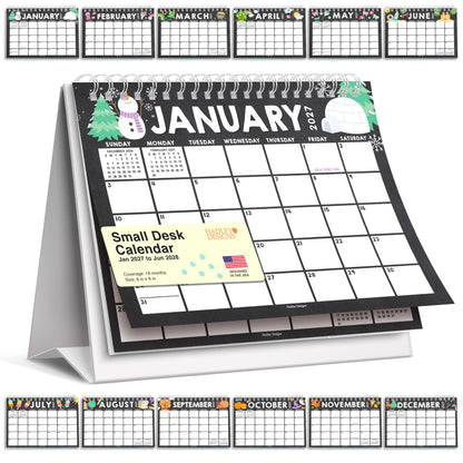 Small Desk Calendar 2026-2027 Standing Flip - 2026 Desk Calendar Small