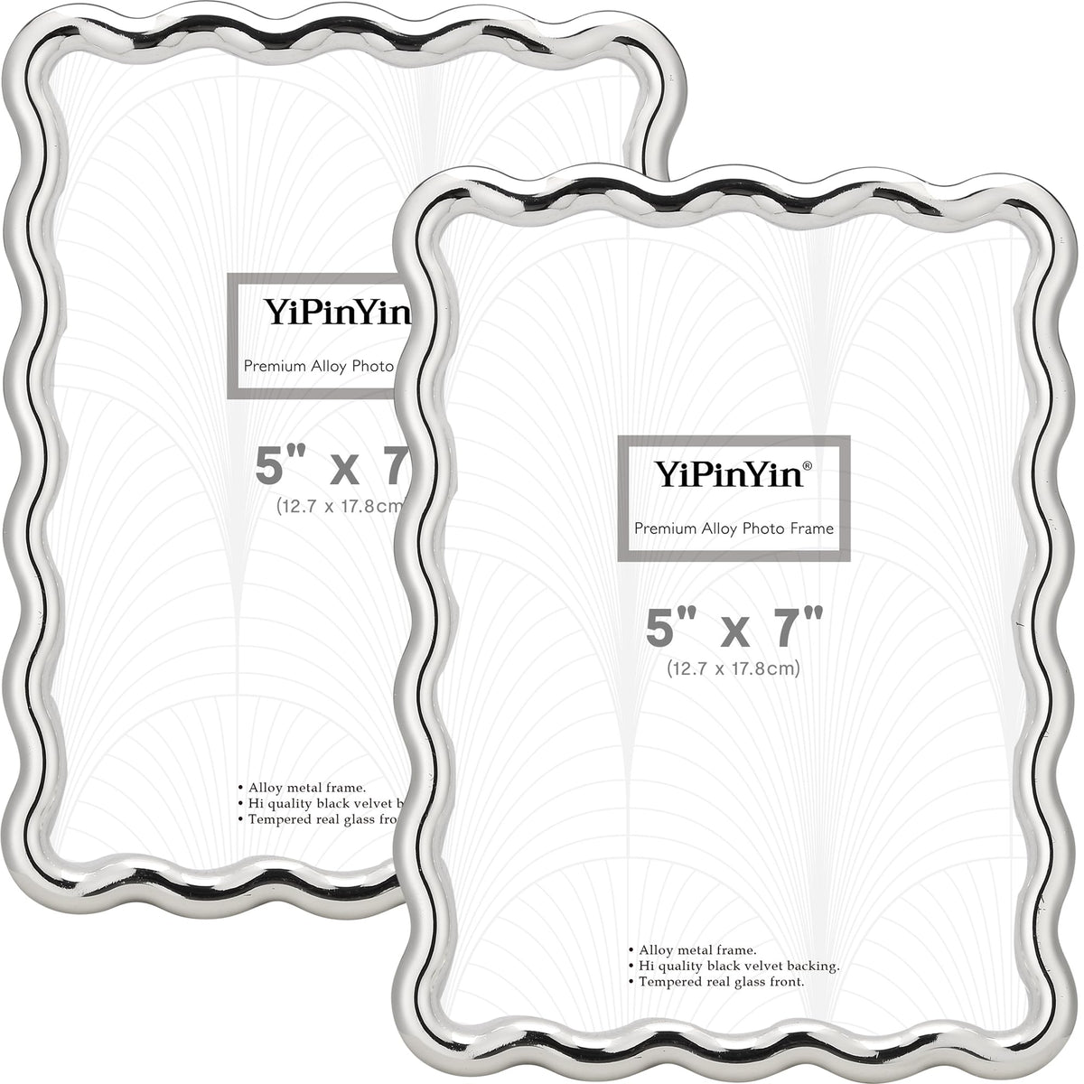 YiPinYin 4x6‘’ Gold Picture Frames Set of 2,High-End Heavy Duty Zinc Alloy Photo Frames with Wave Design,Velvet Backing, Dual Use for Desktop Display & Wall Hanging