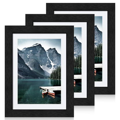 Hongkee 12x12 White Picture Frames Set of 3, Real Glass, Wood Frame,Mat 8x8