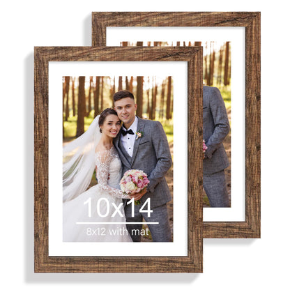 Hongkee 8x11 Picture Frame Set of 2, Real Glass, Rustic Brown Wood Frame