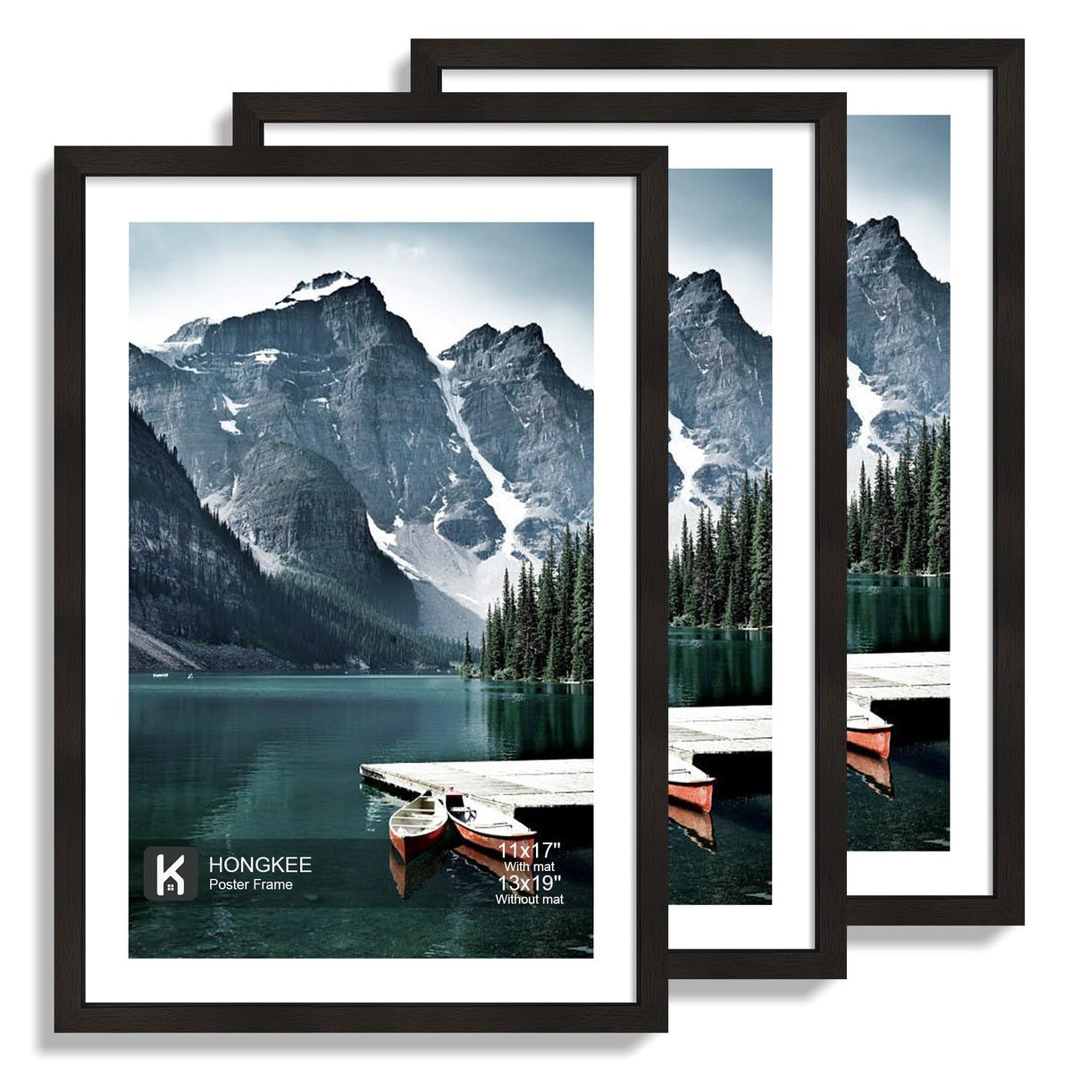 Hongkee 12x12 White Picture Frames Set of 3, Real Glass, Wood Frame,Mat 8x8