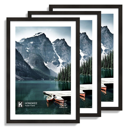 Hongkee 12x12 White Picture Frames Set of 3, Real Glass, Wood Frame,Mat 8x8