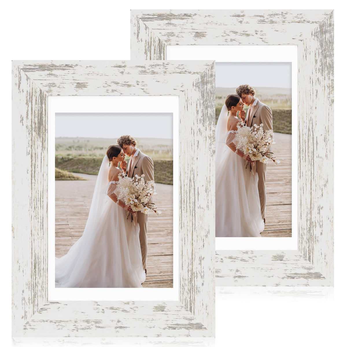 Hongkee 8x11 Picture Frame Set of 2, Real Glass, Rustic Brown Wood Frame