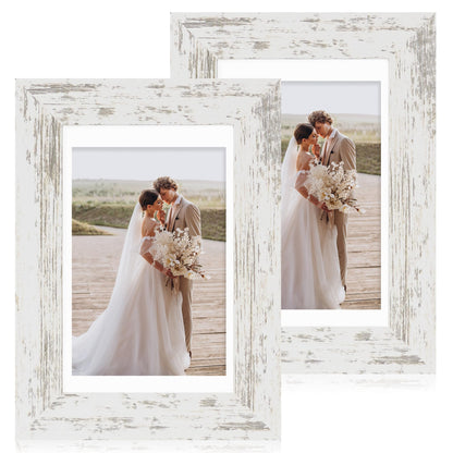 Hongkee 8x11 Picture Frame Set of 2, Real Glass, Rustic Brown Wood Frame