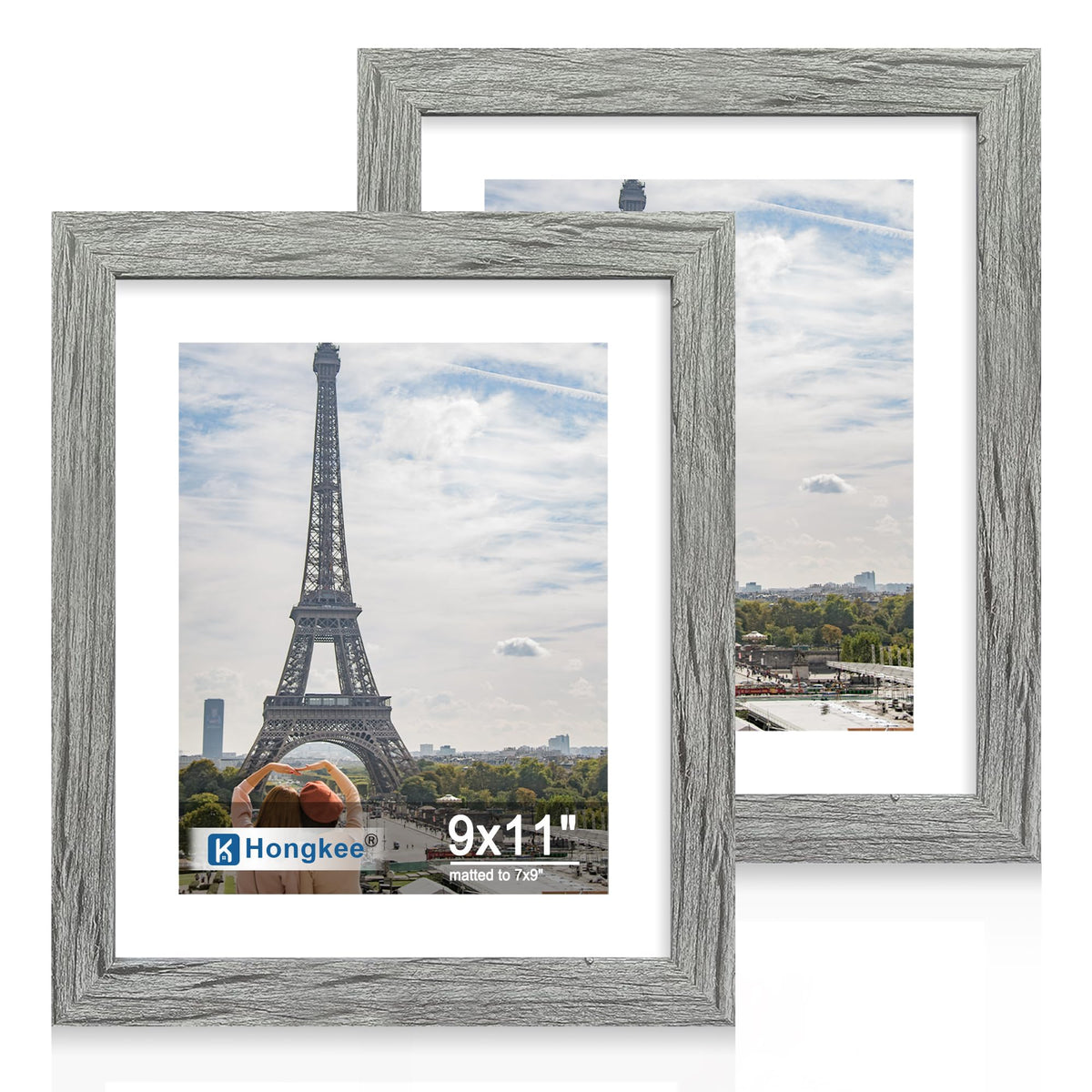 Hongkee 8x11 Picture Frame Set of 2, Real Glass, Rustic Brown Wood Frame