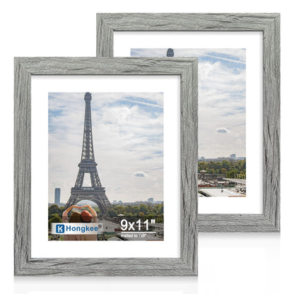 Hongkee 8x11 Picture Frame Set of 2, Real Glass, Rustic Brown Wood Frame