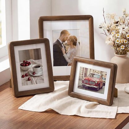 6x6 Picture Frame, USA-Sourced Walnut Wood Photo Frame with Tempered Glass, Handcrafted Rustic Farmhouse Frame for Wall & Tabletop Display, Matted to 4x4