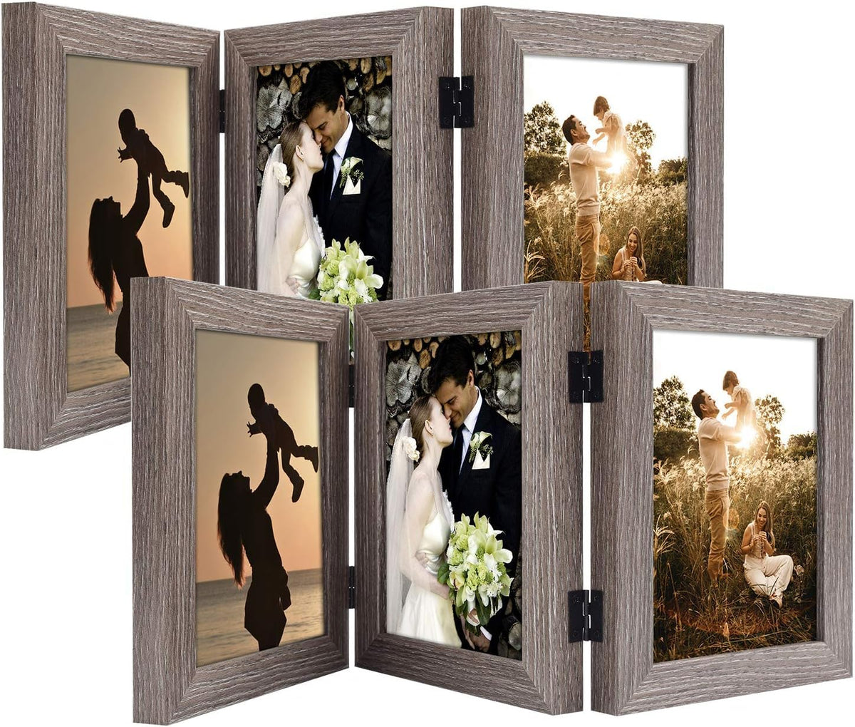 Golden State Art, 5x7 Triple Picture Frame Black- Real Glass, 1 Pack