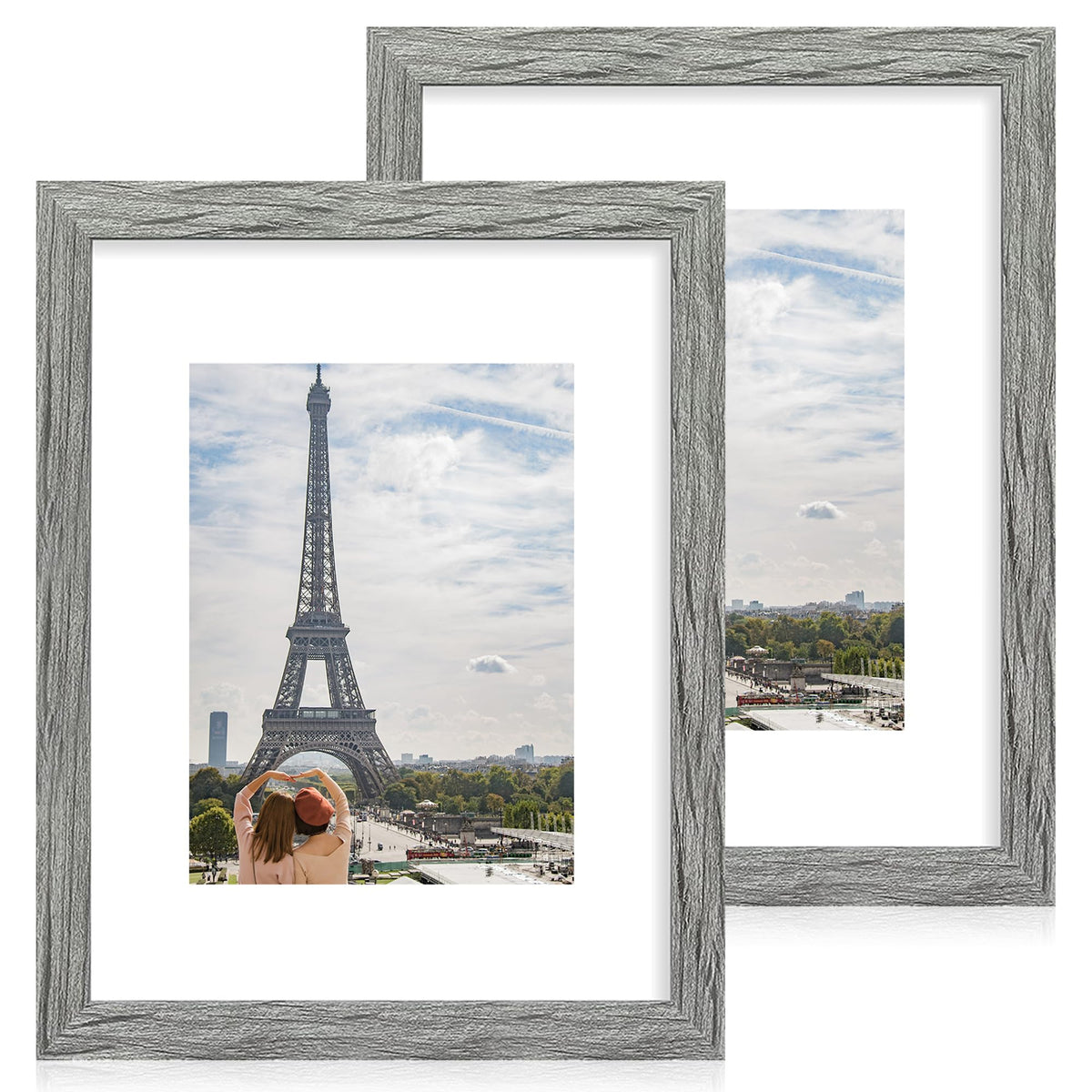 Hongkee 8x11 Picture Frame Set of 2, Real Glass, Rustic Brown Wood Frame