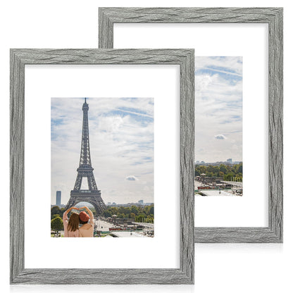 Hongkee 8x11 Picture Frame Set of 2, Real Glass, Rustic Brown Wood Frame