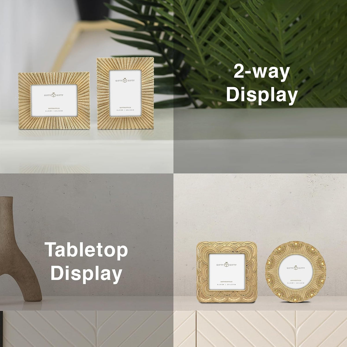 Classic Gold 1920s Mini Frame Set/Set of 3/2.5x2.5 & 2.5x3.5 In | For Tabletop Display | Perfect for Home Decor, Wedding, Graduation, Or Milestone Photos