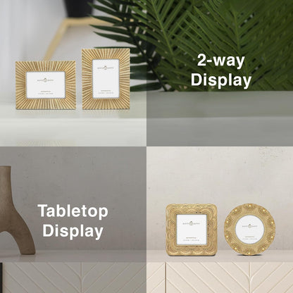 Classic Gold 1920s Mini Frame Set/Set of 3/2.5x2.5 & 2.5x3.5 In | For Tabletop Display | Perfect for Home Decor, Wedding, Graduation, Or Milestone Photos