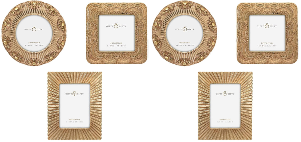 Classic Gold 1920s Mini Frame Set/Set of 3/2.5x2.5 & 2.5x3.5 In | For Tabletop Display | Perfect for Home Decor, Wedding, Graduation, Or Milestone Photos