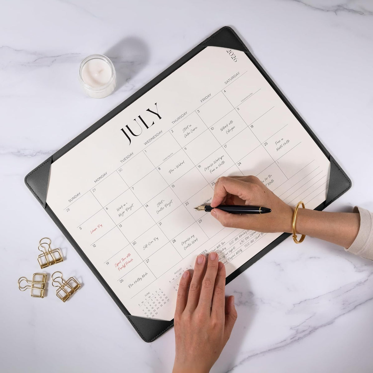 Simplified Desk Calendar 2026-2027 with Desktop Mat, Desk Pad Calendar from July 2026 to December 2027, 14 x 11 Inch, Desk Blotter Calendar for Home Office and School, Easy Planning, Black
