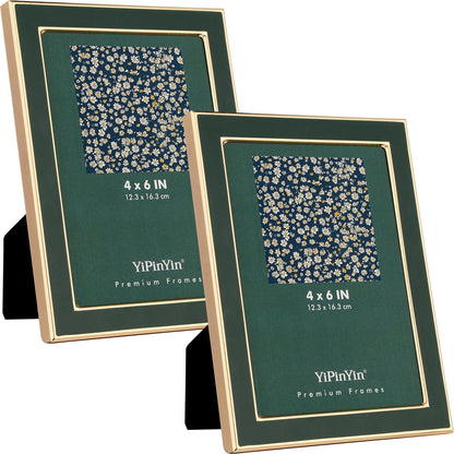 YiPinYin 5x7''Jasper Green Enamel Picture Frames with Gold-Plated Metal Frame Design,HD-Real Glass & Velvet Back,for Countertop,Tabletop Display,Bookshelf,Wall Décor