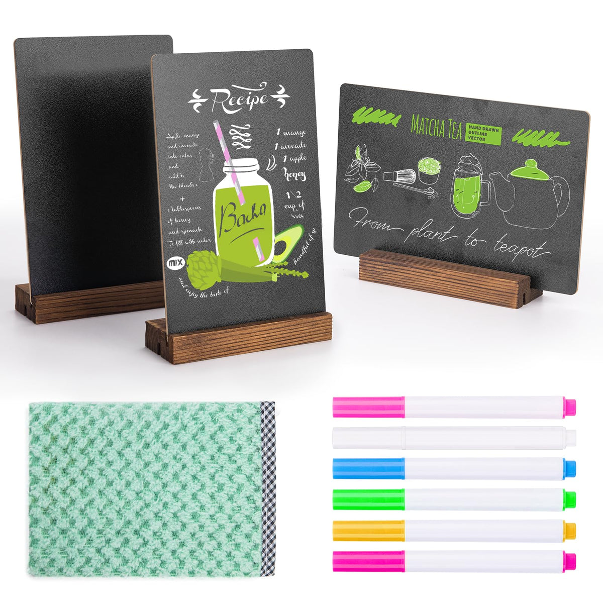 6Pcs Tabletop Chalkboard Sign, 7.8x5 Inch, Double-Sided, Base Stands