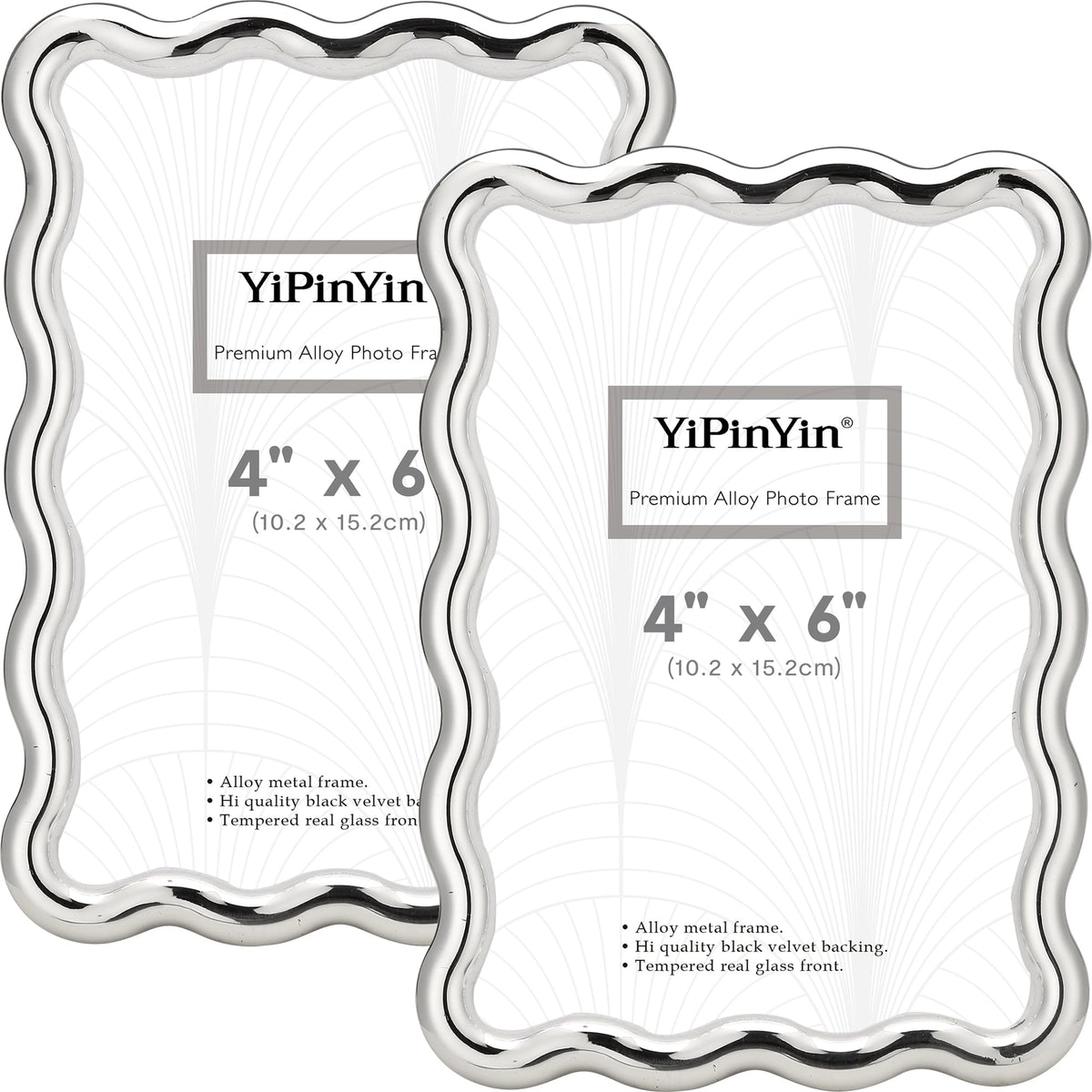 YiPinYin 4x6‘’ Gold Picture Frames Set of 2,High-End Heavy Duty Zinc Alloy Photo Frames with Wave Design,Velvet Backing, Dual Use for Desktop Display & Wall Hanging