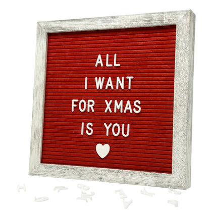 White Felt Letter Board 10x10in, 336 Letters, Wood Frame Message Board