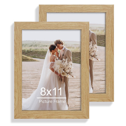 Hongkee 8x11 Picture Frame Set of 2, Real Glass, Rustic Brown Wood Frame