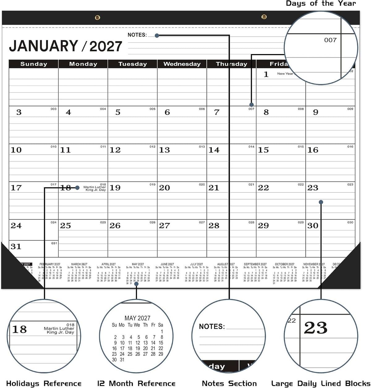 Desk Calendar 2026-2027 large 22 x17 (July 2026-December 2027) 2026-2027 Desk Calendar Large 22 x17,Classic Black Calendar 2027,Calendar 2027 with Plastic Cover
