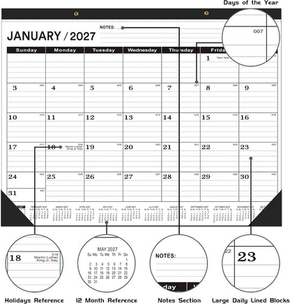 Desk Calendar 2026-2027 large 22 x17 (July 2026-December 2027) 2026-2027 Desk Calendar Large 22 x17,Classic Black Calendar 2027,Calendar 2027 with Plastic Cover