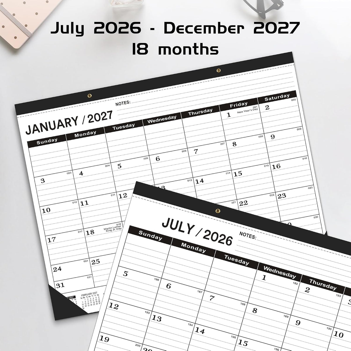 Desk Calendar 2026-2027 large 22 x17 (July 2026-December 2027) 2026-2027 Desk Calendar Large 22 x17,Classic Black Calendar 2027,Calendar 2027 with Plastic Cover