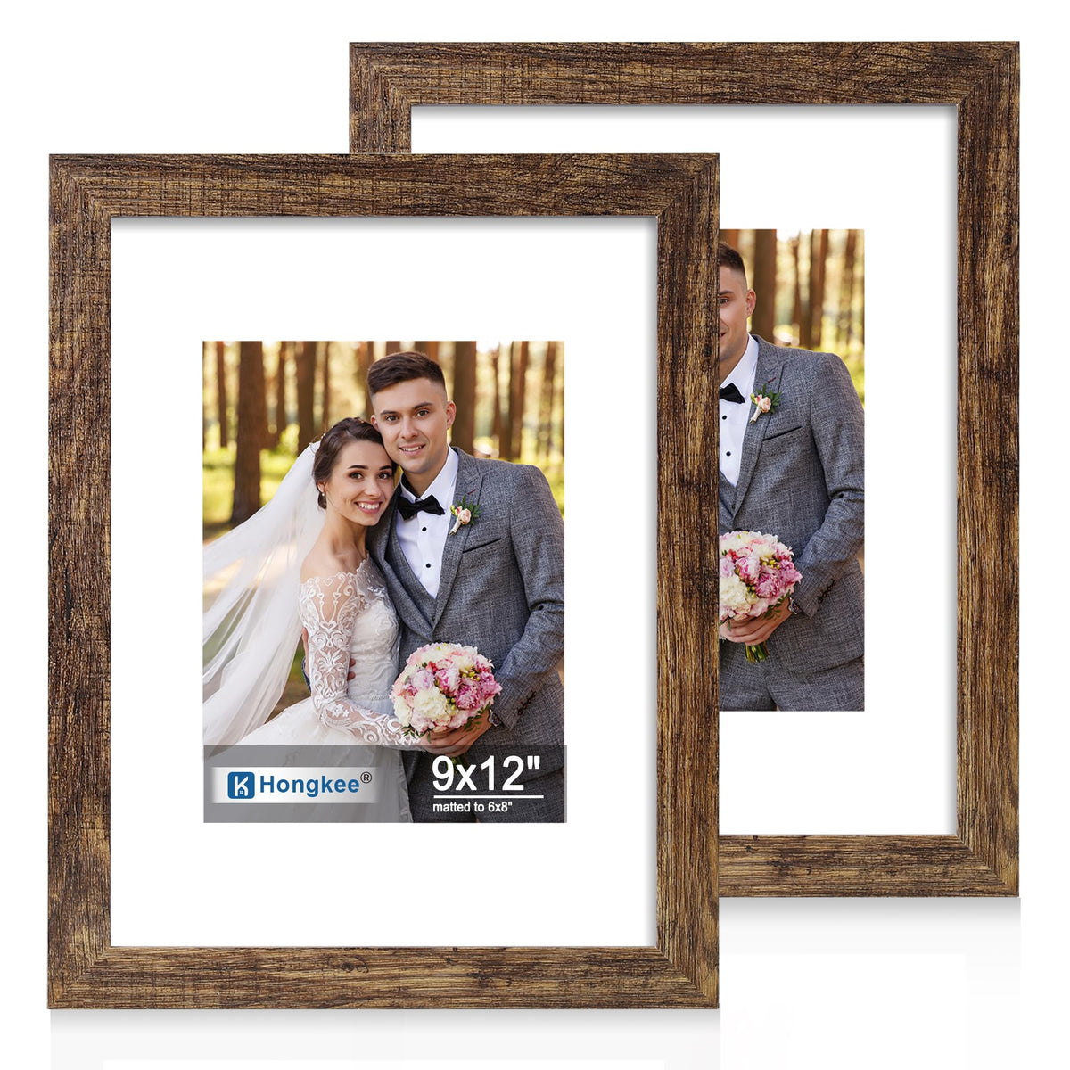 Hongkee 8x11 Picture Frame Set of 2, Real Glass, Rustic Brown Wood Frame