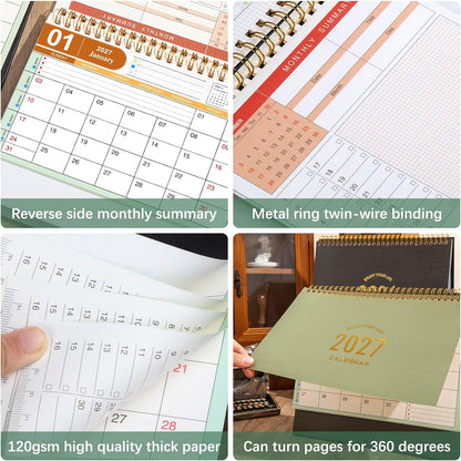 Small Desk Calendar 2027-2028, Standing Flip Desktop Calendar from January 2027 to June 2028 - Metal Ring Twin-Wire Binding Monthly Desktop Calendar for Home Office School (Black)