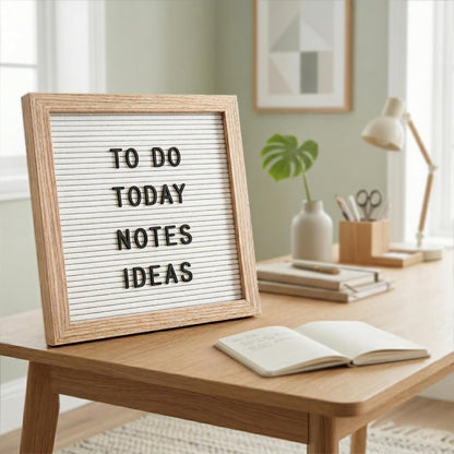 White Felt Letter Board 10x10in, 336 Letters, Wood Frame Message Board