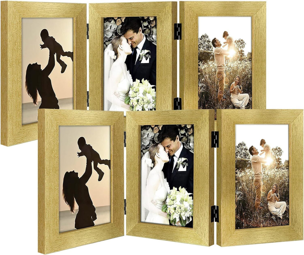 Golden State Art, 5x7 Triple Picture Frame Black- Real Glass, 1 Pack