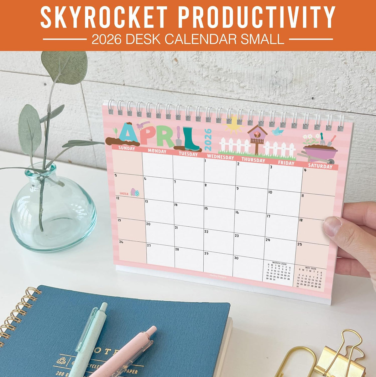Small Desk Calendar 2026-2027 Standing Flip - 2026 Desk Calendar Small