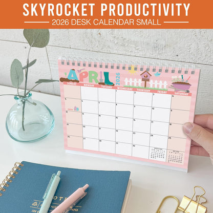 Small Desk Calendar 2026-2027 Standing Flip - 2026 Desk Calendar Small