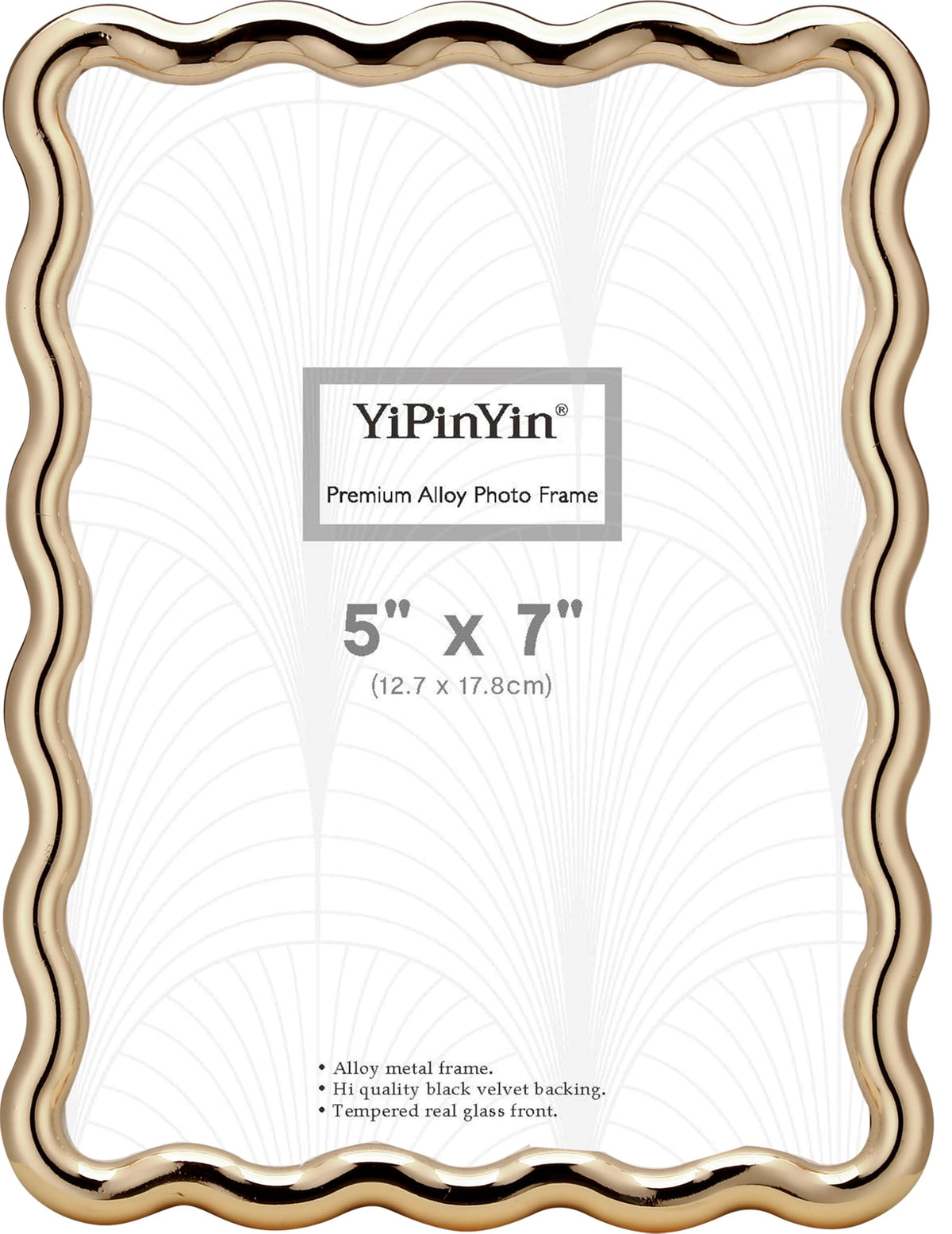 YiPinYin 4x6‘’ Gold Picture Frames Set of 2,High-End Heavy Duty Zinc Alloy Photo Frames with Wave Design,Velvet Backing, Dual Use for Desktop Display & Wall Hanging