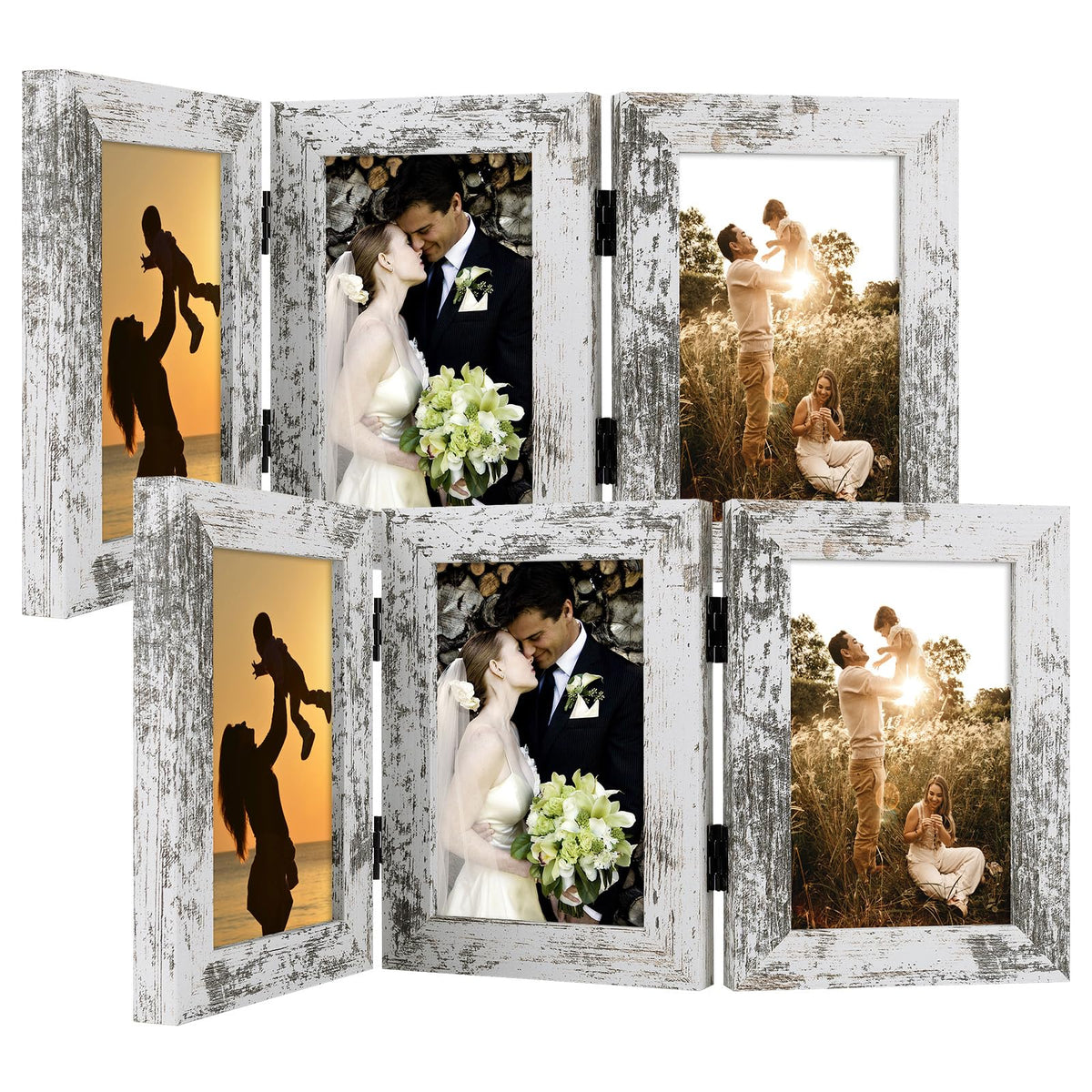 Golden State Art, 5x7 Triple Picture Frame Black- Real Glass, 1 Pack