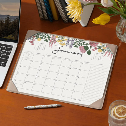 Cabbrix Desk Calendar 2027 with Desktop Mat 15"x 12", Apricot