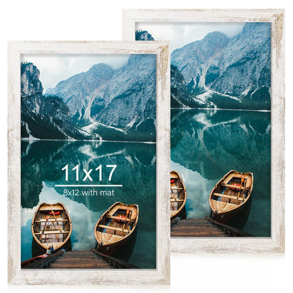 Hongkee 8x11 Picture Frame Set of 2, Real Glass, Rustic Brown Wood Frame