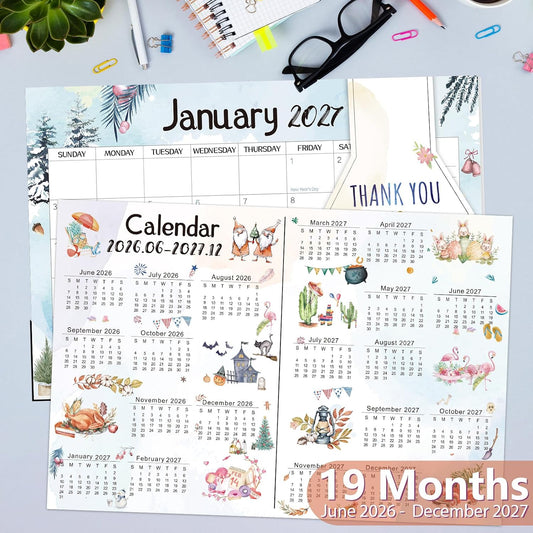 Guasslee Desk Calendar 2026-2027, 19 Month Jun 2026-Dec 2027, 17" X 11.5"