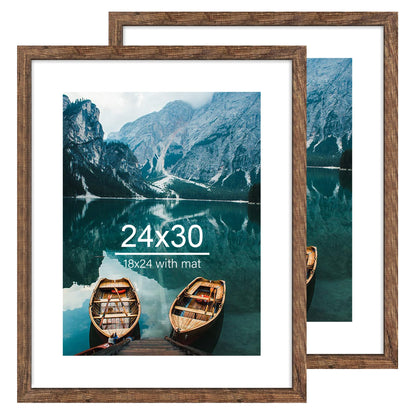 Hongkee 8x11 Picture Frame Set of 2, Real Glass, Rustic Brown Wood Frame
