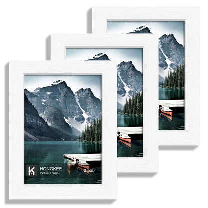 Hongkee 12x12 White Picture Frames Set of 3, Real Glass, Wood Frame,Mat 8x8