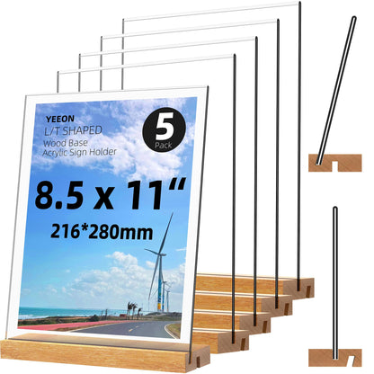 8.5x11 Inch Acrylic Sign Holder with Wooden Base, Desktop Display Stand (8.5x11 2Pack)