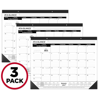 AT-A-GLANCE 2027 Desk Pad Calendar, Monthly Desk Wall Planner, 21.75" x 17", Ruled Blocks (SK240027), White