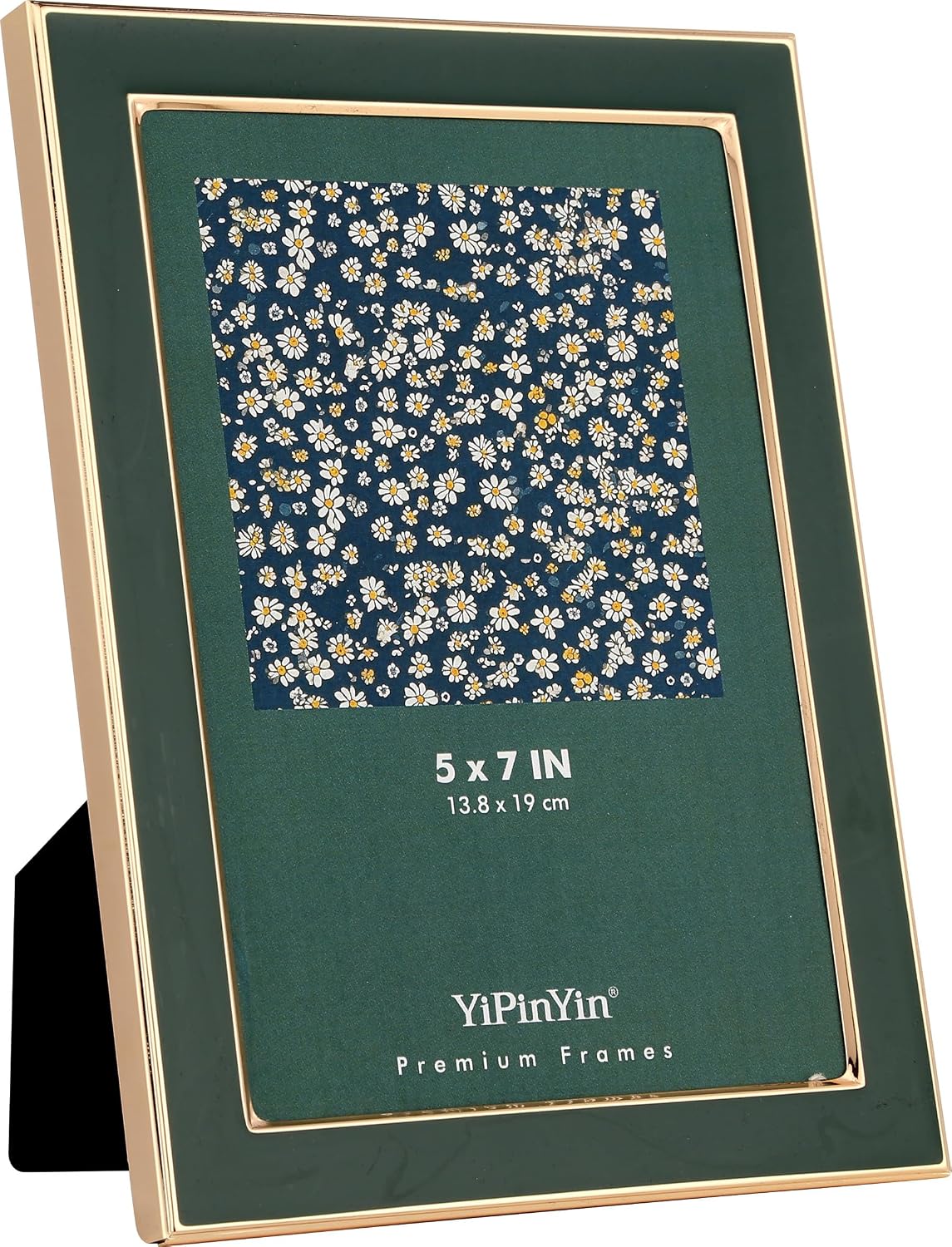 YiPinYin 5x7''Jasper Green Enamel Picture Frames with Gold-Plated Metal Frame Design,HD-Real Glass & Velvet Back,for Countertop,Tabletop Display,Bookshelf,Wall Décor