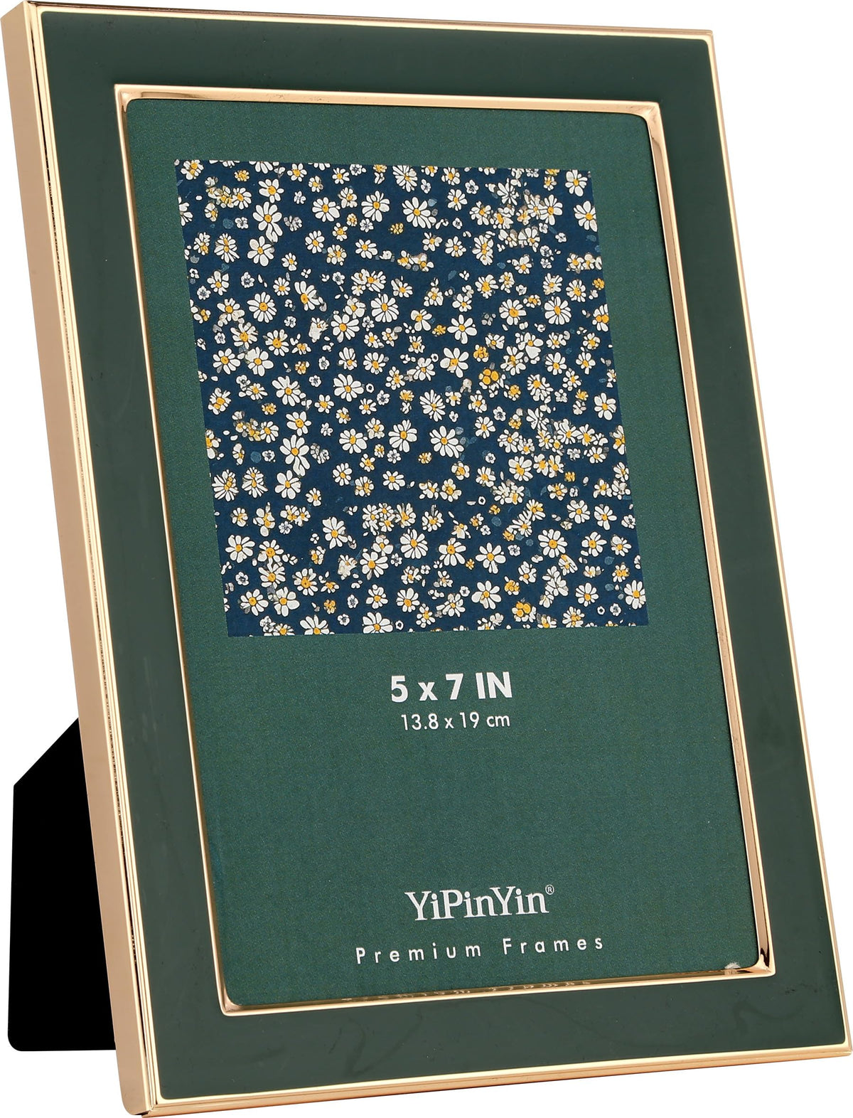 YiPinYin 5x7''Jasper Green Enamel Picture Frames with Gold-Plated Metal Frame Design,HD-Real Glass & Velvet Back,for Countertop,Tabletop Display,Bookshelf,Wall Décor