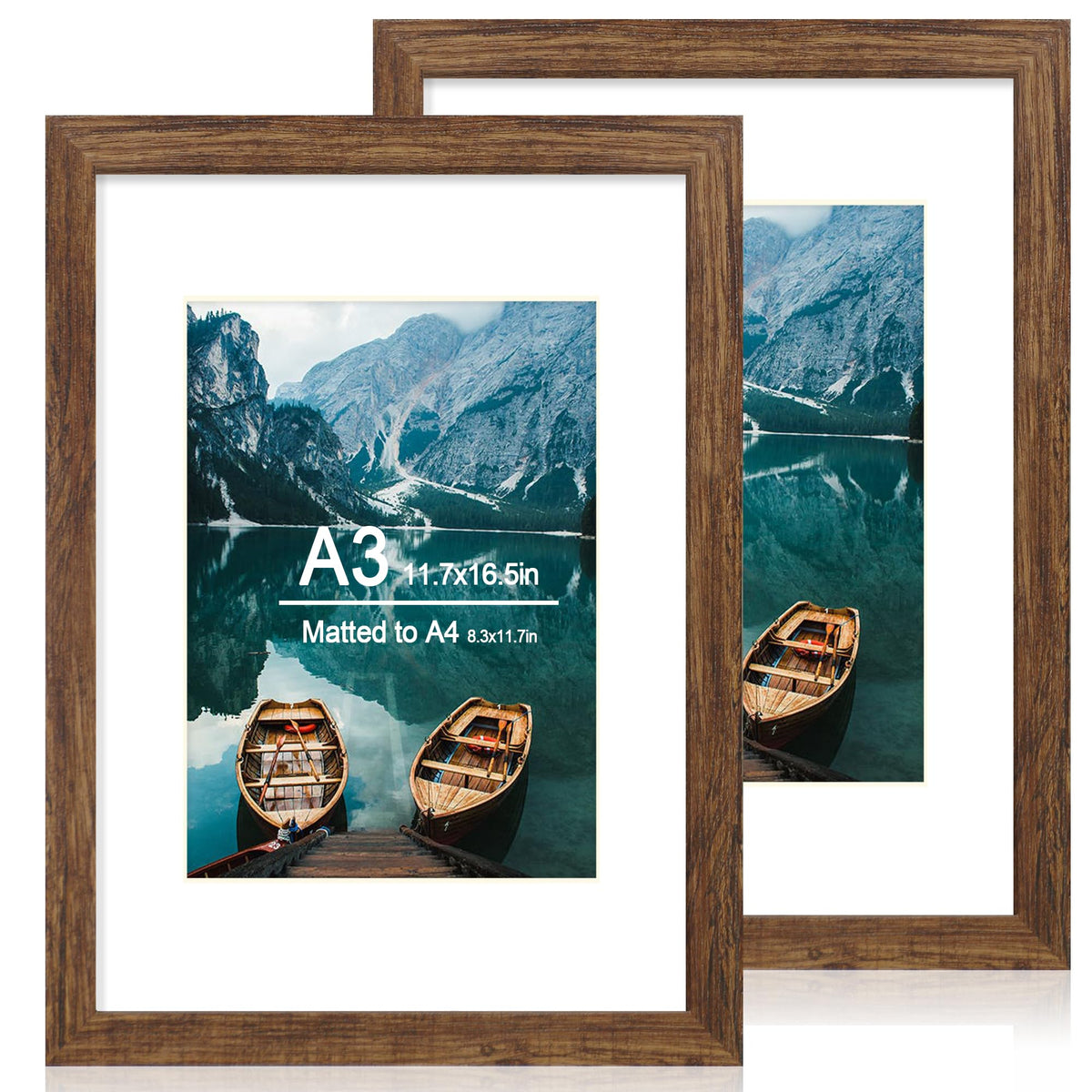 Hongkee 8x11 Picture Frame Set of 2, Real Glass, Rustic Brown Wood Frame