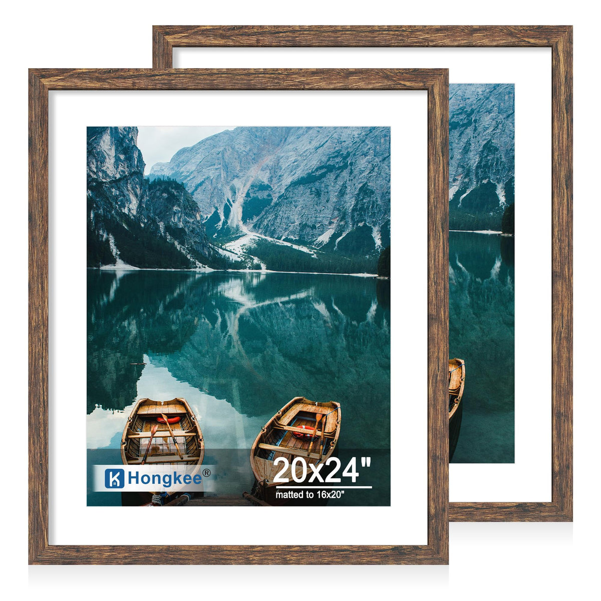 Hongkee 8x11 Picture Frame Set of 2, Real Glass, Rustic Brown Wood Frame